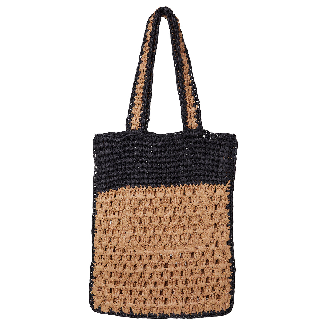 Crochet Paper Tote Bag - Black/Tan