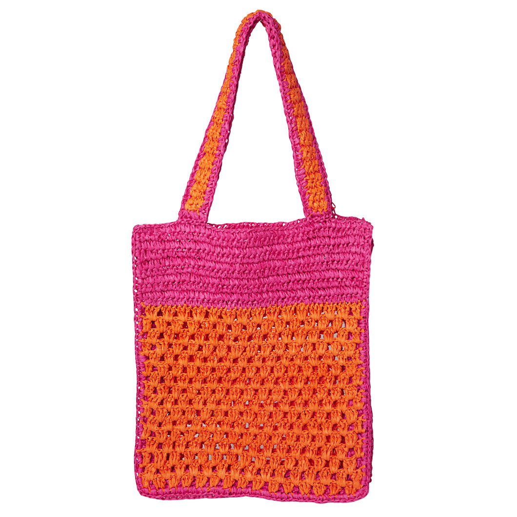 Crochet Paper Tote Bag - Pink/Red