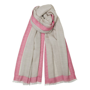 100% Cashmere Hash Dar Edge Pashmina - Cream/Pink