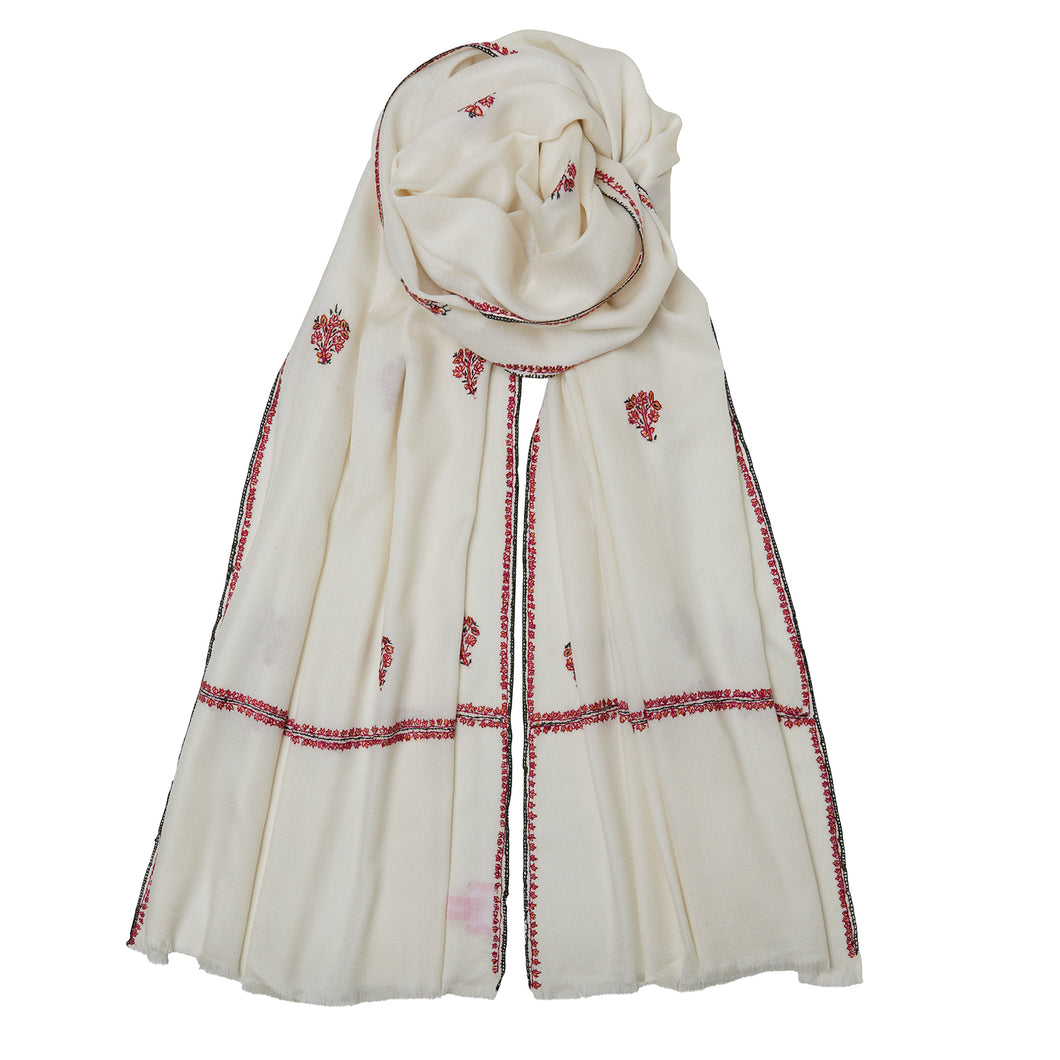100% Cashmere Booty Pashmina - Cream/Red