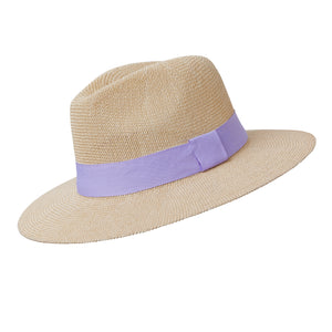 Panama Hat - Natural Paper with Lilac Band