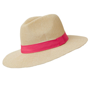 Panama Hat - Natural Paper with Pink Band