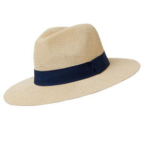 Panama Hat - Natural Paper with Navy Band
