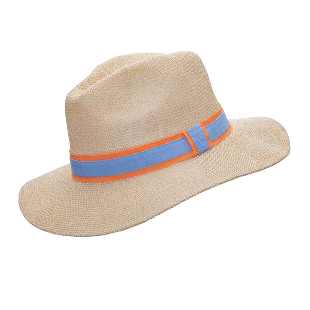 Panama Hat - Natural Paper with Orange/Grey Band