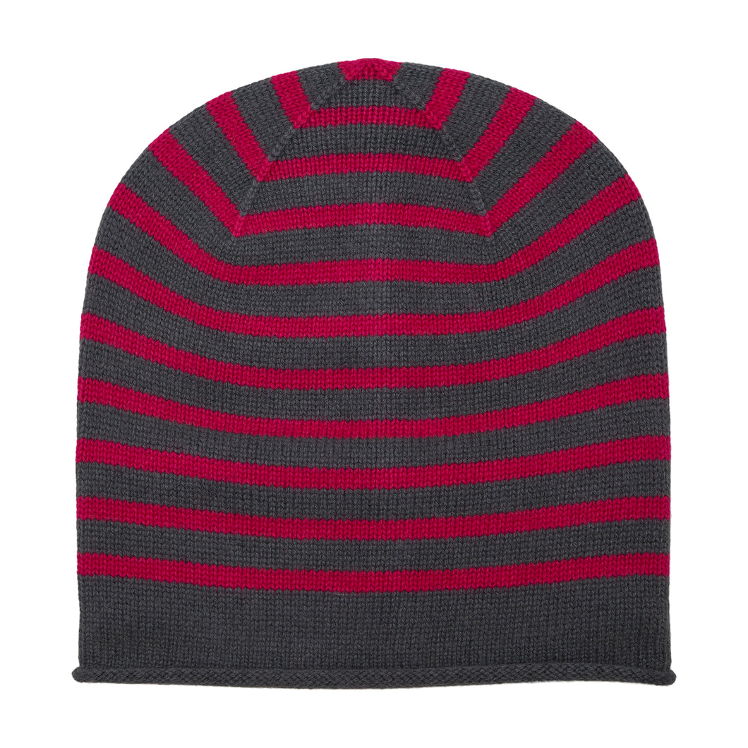 Breton Cashmere Beanie - Dark Pink/Mole