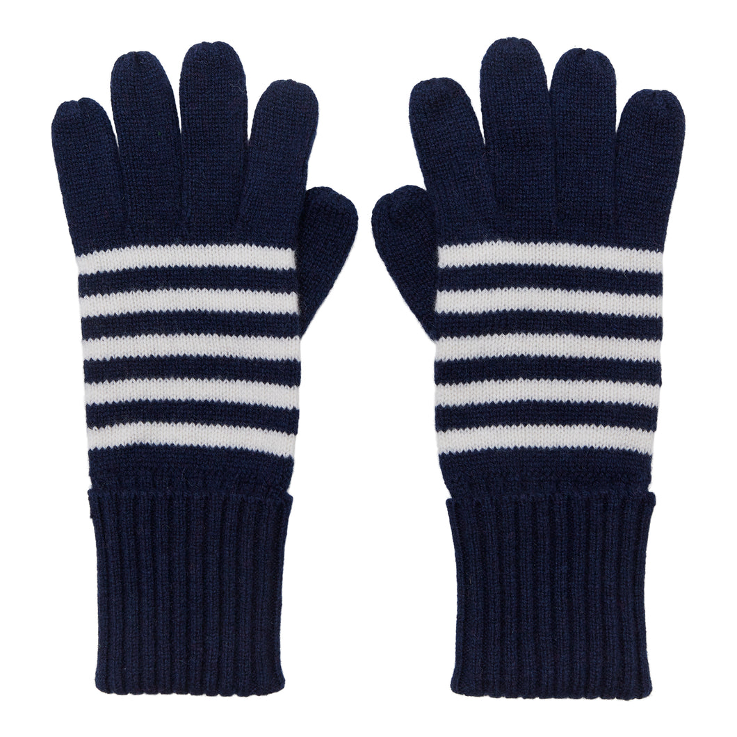 Breton Cashmere Gloves - Navy/Cream