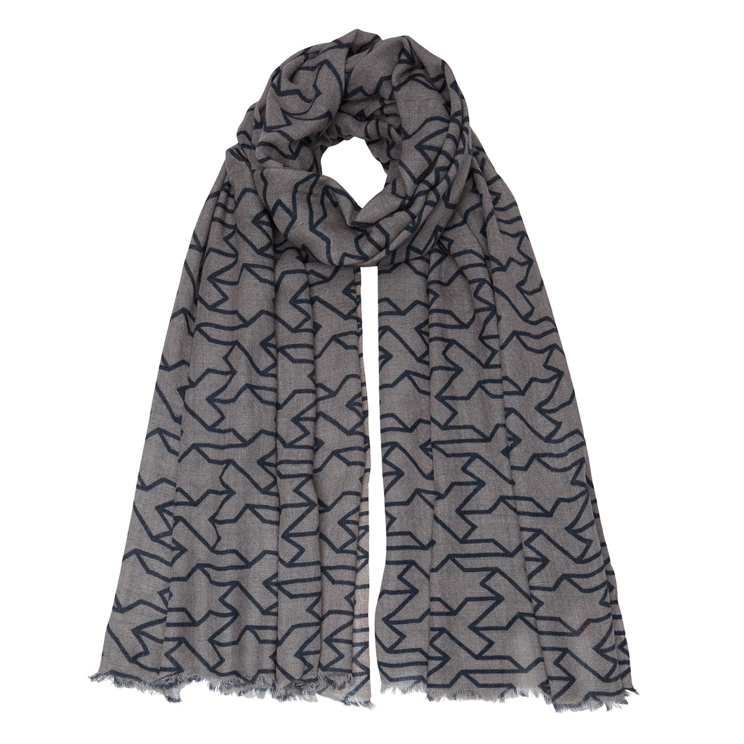 Cashmere Printed Pashmina - Black/Taupe