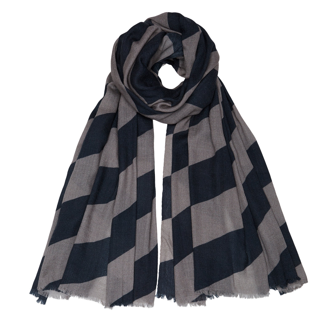 Cashmere Diagonal Printed Pashmina - Black/Taupe