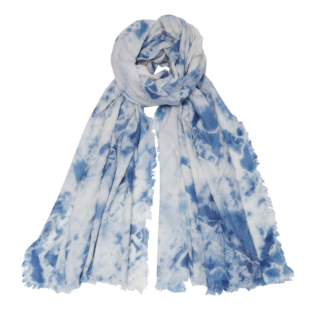 Cashmere Tie Dye Scarf - Denim/Cream