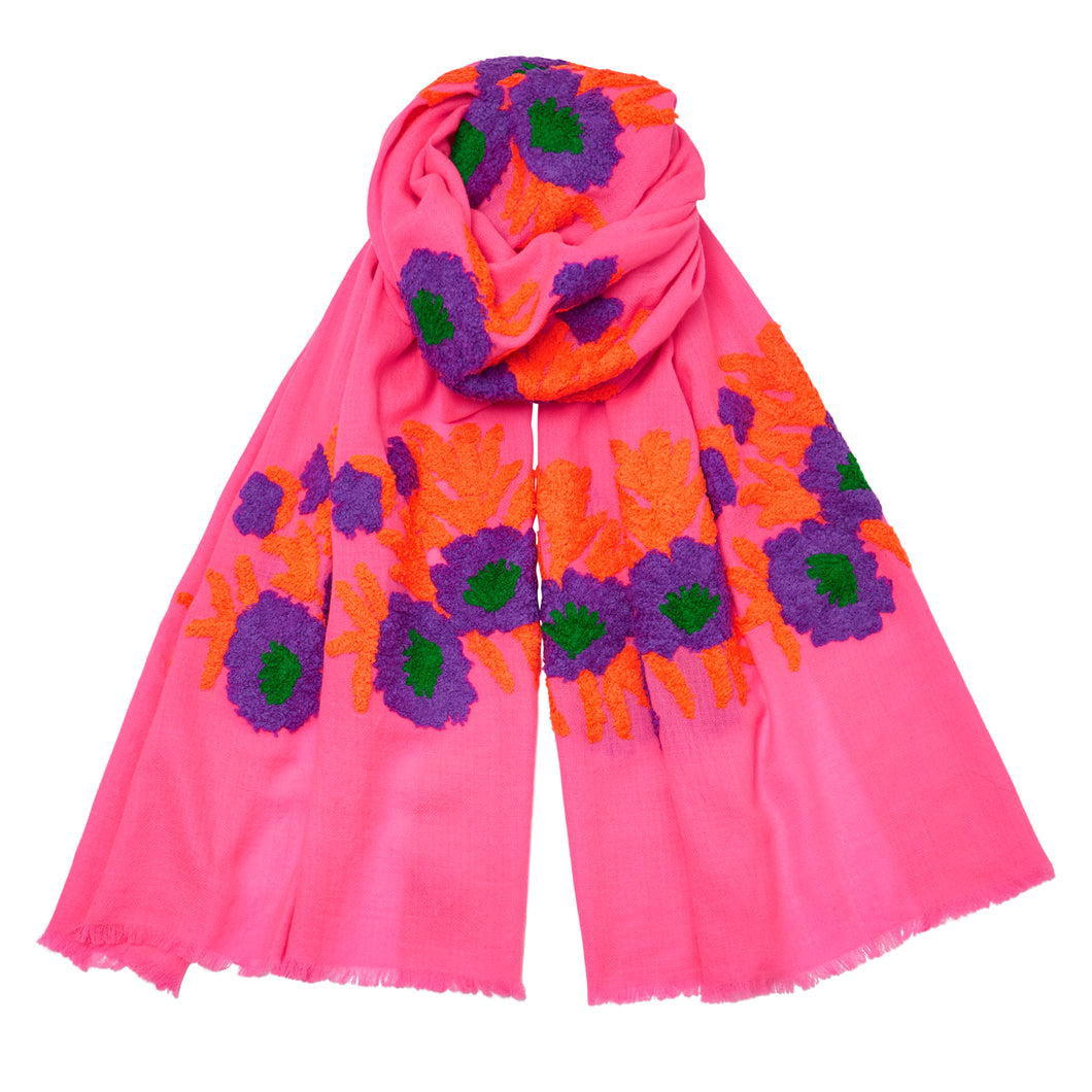 Mexican Flower Pashmina - Pink/Orange/Purple