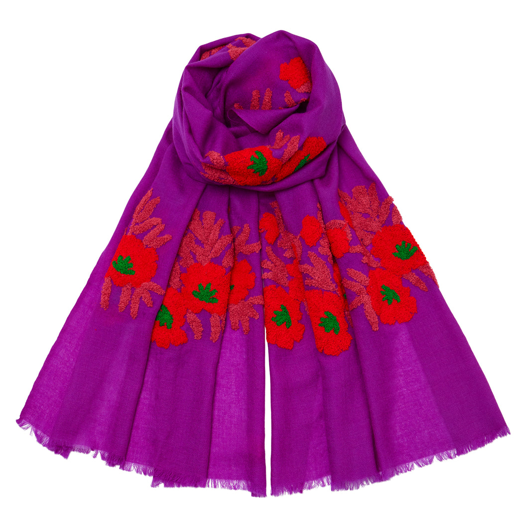 Mexican Flower Pashmina - Purple/Red