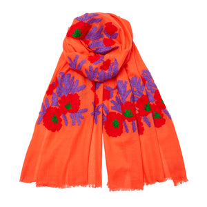 Mexican Flower Pashmina - Orange/Purple/Red