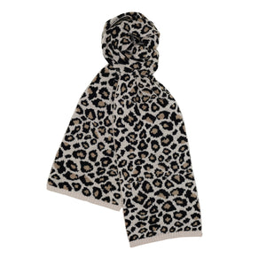 Leopard plain knitted Cashmere Scarf - Camel/Black