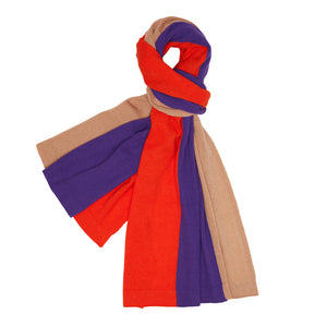Cashmere Stripe Knitted Scarf - Orange/Camel/Purple