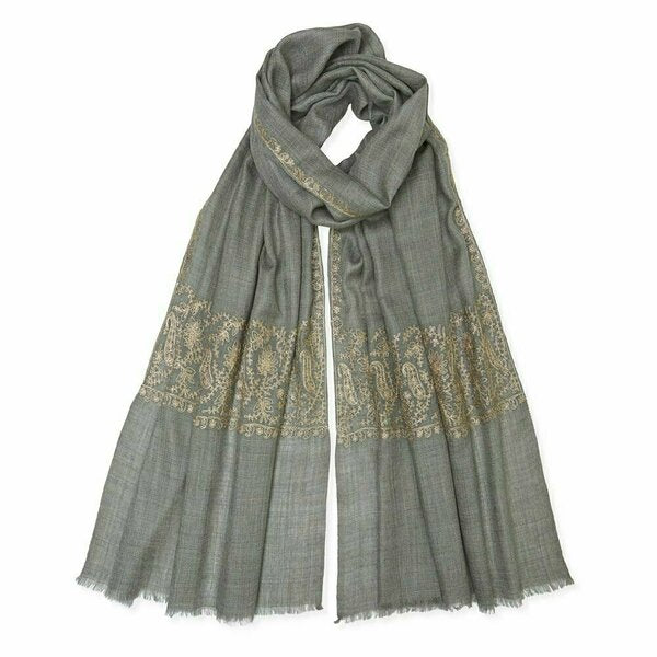 Zari Stitched Border Scarf - Natural/Gold