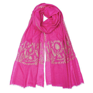 Zari Stitched Border Pashmina - Pink/Gold