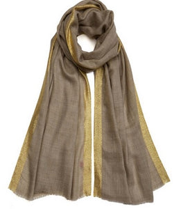 Stripe Edge Pashmina - Gold/Natural