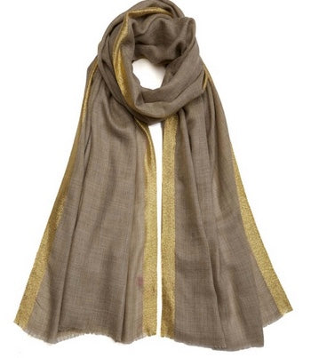 Stripe Edge Pashmina - Gold/Natural