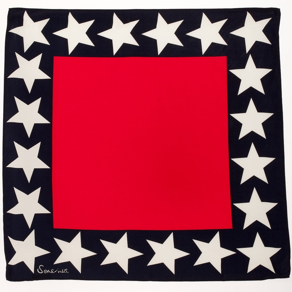 Silk Star Border Square Scarf - Red