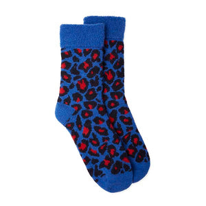 Slipper Socks Leopard - Blue/Red/Black