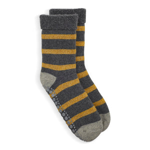 Slipper Socks Glitter Stripe - Gold/Grey