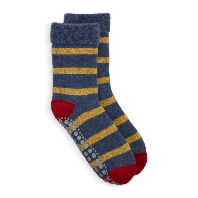 Slipper Socks Glitter Stripe - Gold/Blue