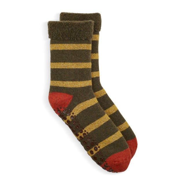 Slipper Socks Glitter Stripe - Gold/Khaki