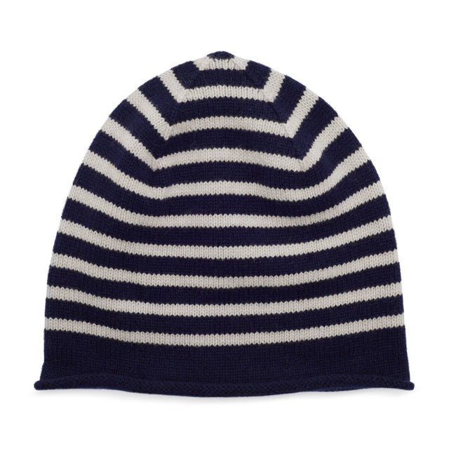 Breton Cashmere  Beanie - Navy/White
