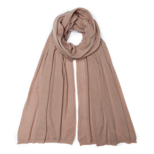 Plain Knit Cashmere Scarf - Camel