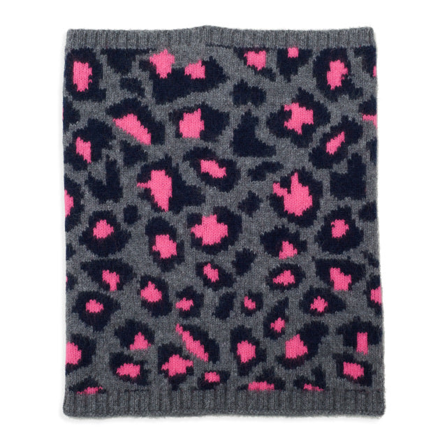 Leopard Cashmere Knitted Neck Warmer - Navy/Grey/Pink