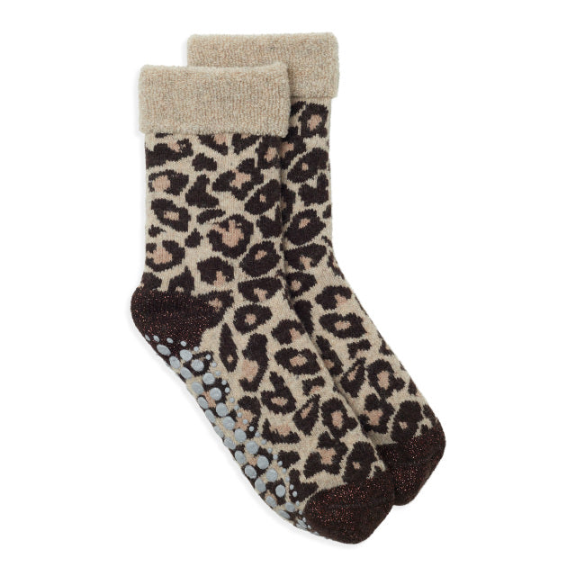 Slipper Socks Leopard - Camel/Black