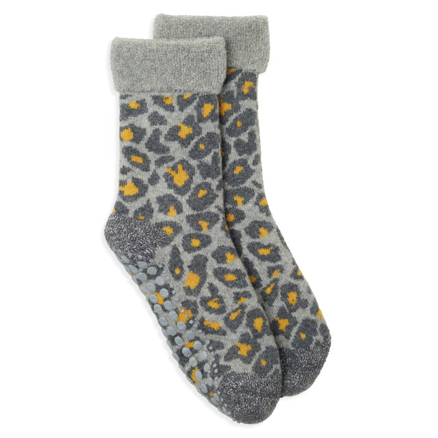 Slipper Socks Leopard - Grey/Yellow
