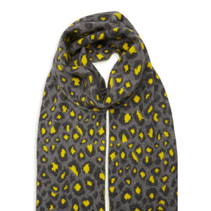 Leopard Cashmere Knitted Scarf - Grey/Grey/Yellow