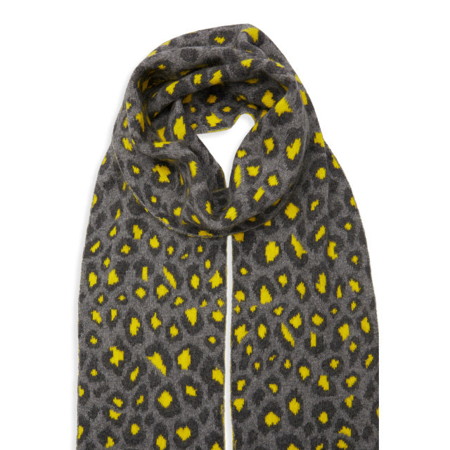 Leopard Cashmere Knitted Scarf - Grey/Grey/Yellow
