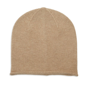 Cashmere Plain Knit Beanie - Camel