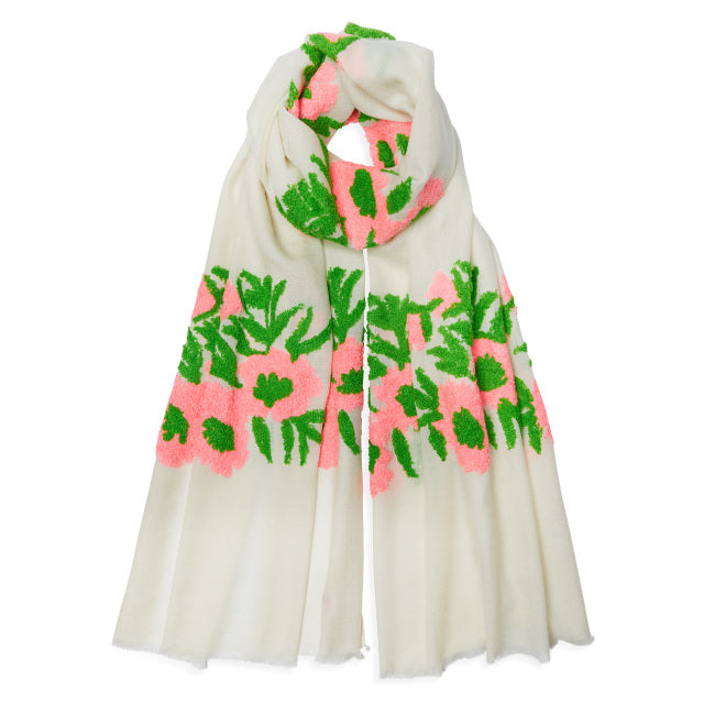 Mexican Flower Pashmina - Cream/Pink/Green