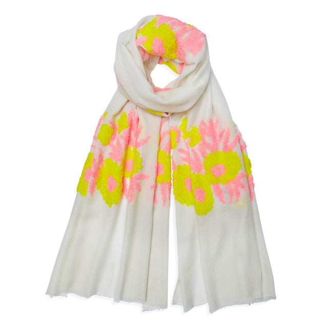 Mexican Flower Pashmina - Cream/Pink/Yellow