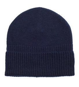 Loose Rib Cashmere Beanie - Navy