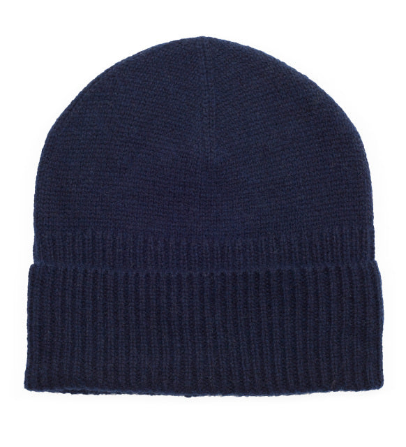 Loose Rib Cashmere Beanie - Navy