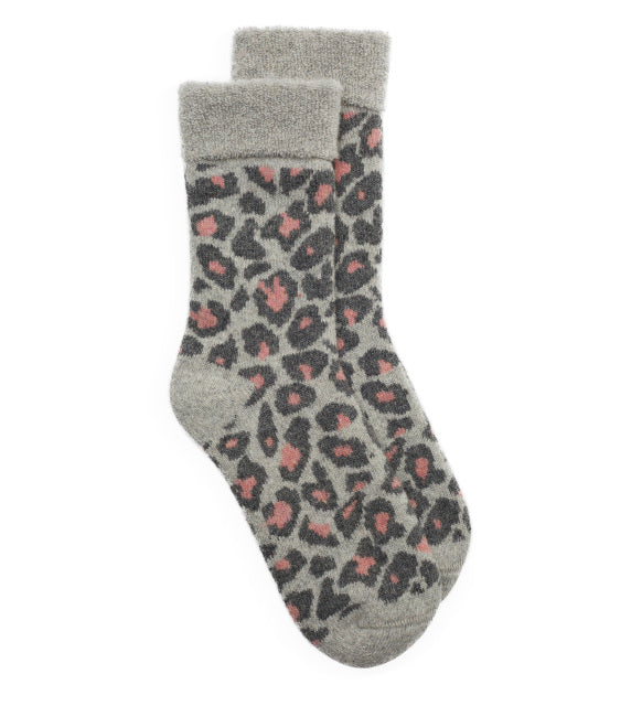 Slipper Socks Leopard - Grey/Pale Pink