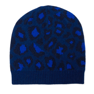 Leopard Cashmere Knitted Beanie - Blue/Navy