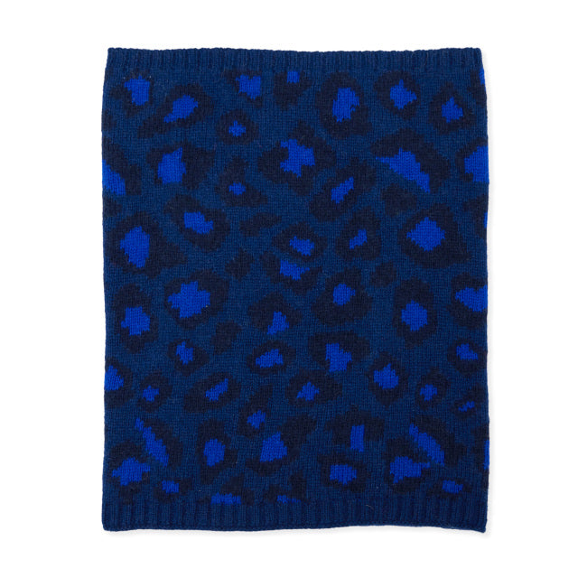 Leopard Cashmere Knitted Neck Warmer - Blue/Navy