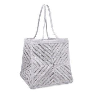 Cotton/Lurex Bucket Bag - White/Silver