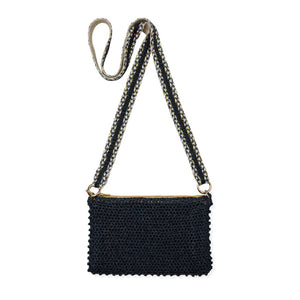 Crochet Bag With Lurex Strap - Navy