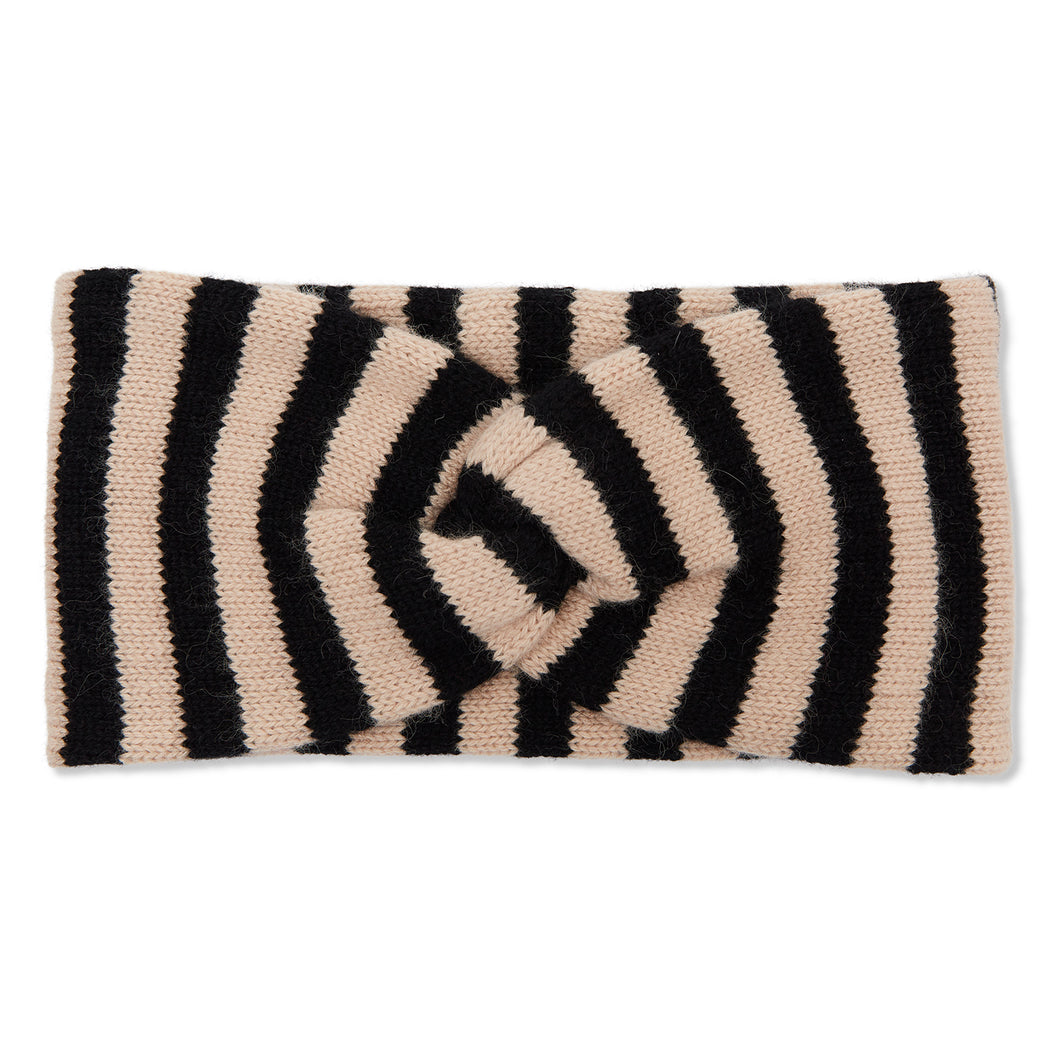 Cashmere Breton Stripe Headbands - Black/Camel