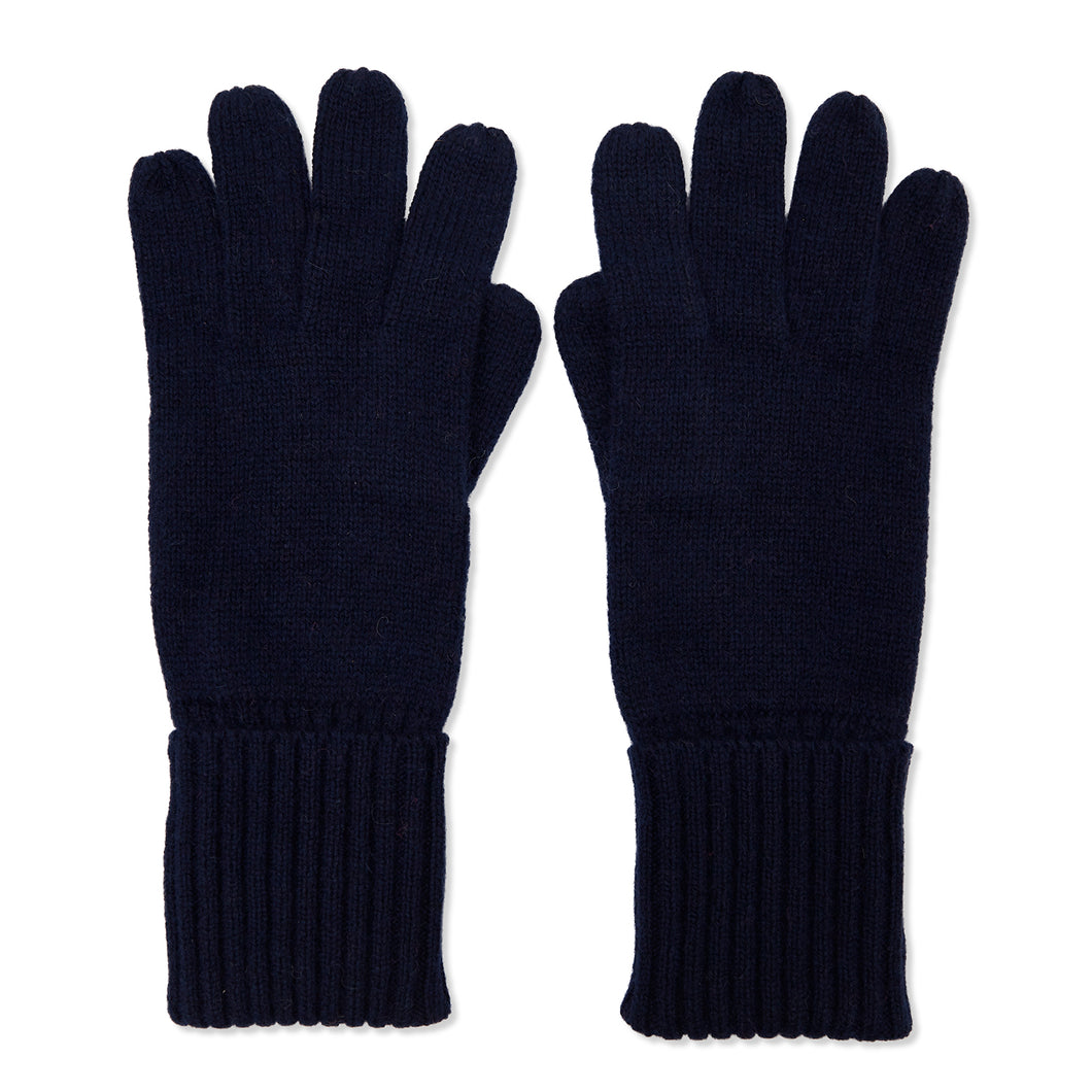 Cashmere Plain Knit Gloves - Navy