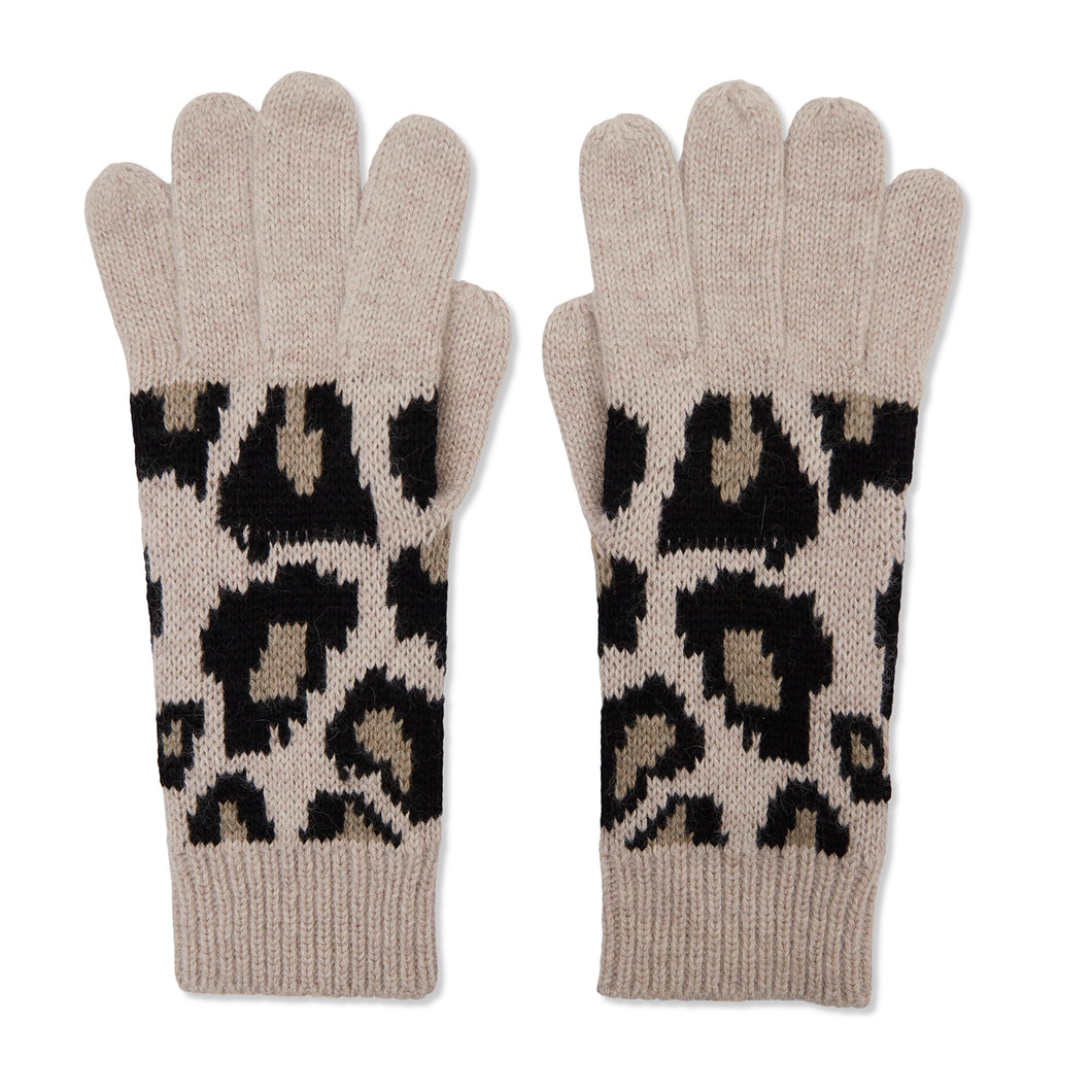 Leopard Print Cashmere Gloves - Camel/Black